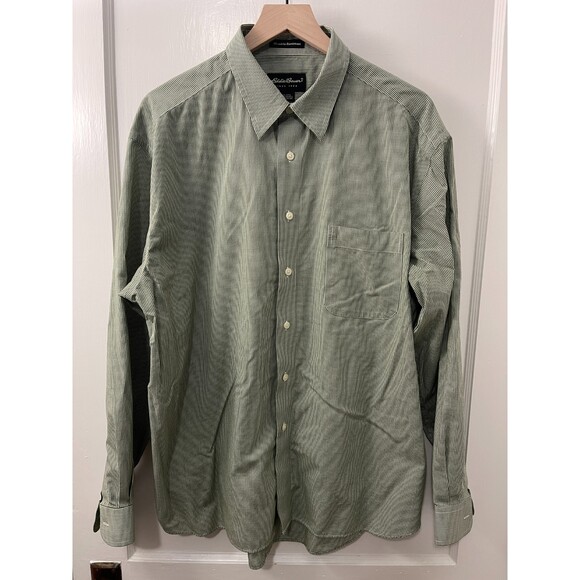 Eddie Bauer Men's Wrinkle Resistant Green White Gingham L/S Shirt Size XL - Picture 1 of 6